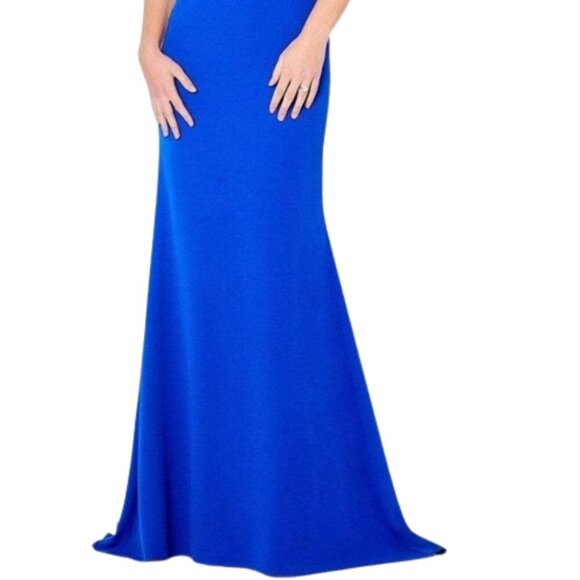 NWT Cameron Blake 221691 Crepe Prom Dress Blue Size 20W - Picture 4 of 7